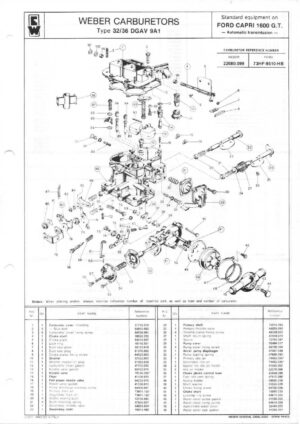 WEBER CARBURETTOR 32/36 DGAV 9A1 FORD CAPRI 1600 GT Automatic diagram