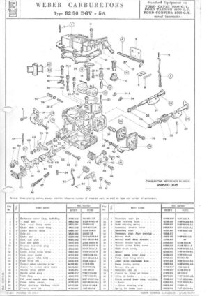 WEBER CARBURETTOR 32/36 DGV 5A FORD Capri/Taunus/Cortina 1600 G.T. Manual diagram