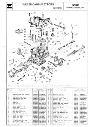 WEBER CARBURETTOR 32/36 DGV FORD CORTINA/1600GT/CAPRI diagram