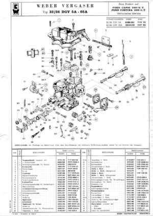 WEBER CARBURETTOR 32/36 DGV 5A - 05A FORD CAPRI/CORTINA 1600 G.T. Manual diagram