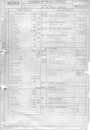 WEBER CARBURETTOR 32/36 ADF 2/100 FIAT 132 1600cc. EUROPE 75 diagram