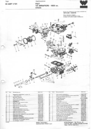 WEBER CARBURETTOR 32/36 ADF 1/101 FIAT 131 MIRAFIORI - 1600 cc. SWEDEN diagram