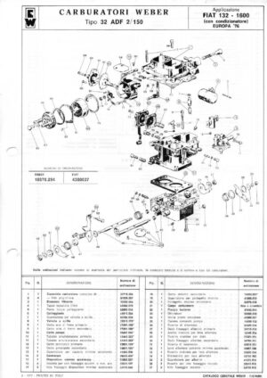 WEBER CARBURETTOR 32/36 ADF 2/150 FIAT 132 - 1600 EUROPA '76 diagram