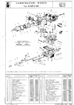 WEBER CARBURETTOR 32/36 ADF 2/200 FIAT 132 1600 cc. diagram