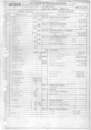 WEBER CARBURETTOR 32 ADF 2/201 FIAT 132 1600cc. EUROPE 76 diagram