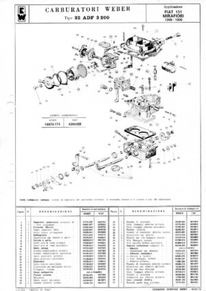 WEBER CARBURETTOR 32 ADF 3/200 FIAT 131 MIRAFIORI 1300 - 1600 diagram