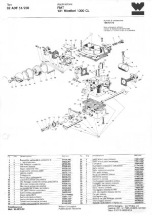 WEBER CARBURETTOR 32 ADF 51/250 FIAT 131 MIRAFIORI 1300 CL diagram