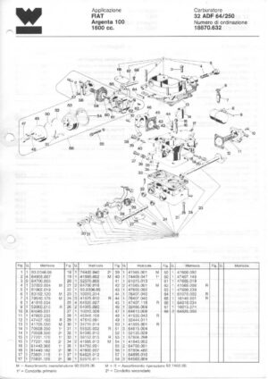 WEBER CARBURETTOR 32 ADF 64/250 FIAT ARGENTA 100 1600 cc. diagram