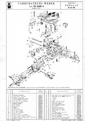 WEBER CARBURETTOR 32 DAR 4 RENAULT R 16 TS diagram