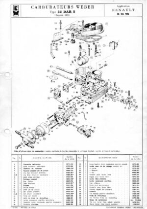 WEBER CARBURETTOR 32 DAR 5 RENAULT R 16 TS diagram