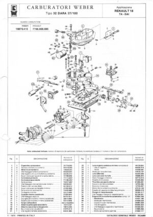 WEBER CARBURETTOR 32 DARA 37/100 RENAULT 18 TM-DAI diagram