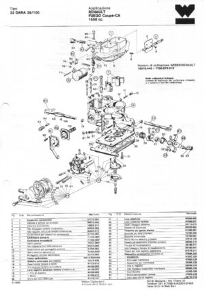 WEBER CARBURETTOR 32 DARA 39/100 RENAULT FUEGO COUPE - CA 1650 cc. diagram