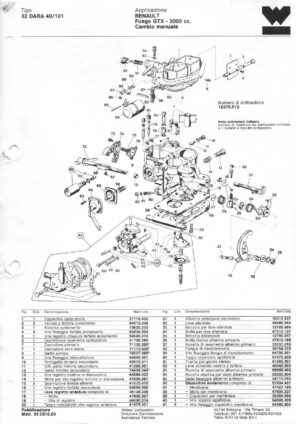 WEBER CARBURETTOR 32 DARA 40/101 RENAULT FUEGO GTX-2000 cc. MANUAL diagram