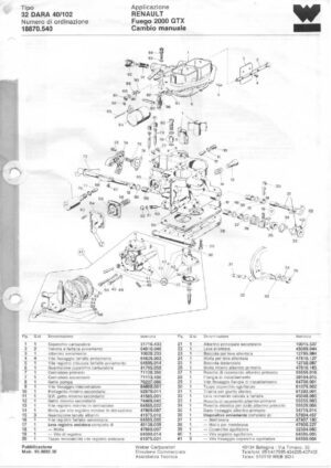 WEBER CARBURETTOR 32 DARA 40/102 RENAULT FUEGO 2000 GTX cc. MANUAL diagram