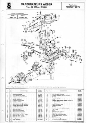 WEBER CARBURETTOR 32 DARA 4 T/6500 RENAULT 20-TM diagram