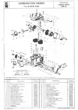 WEBER CARBURETTOR 32 DATR 3/250 LANCIA BETA 1300 cc. diagram