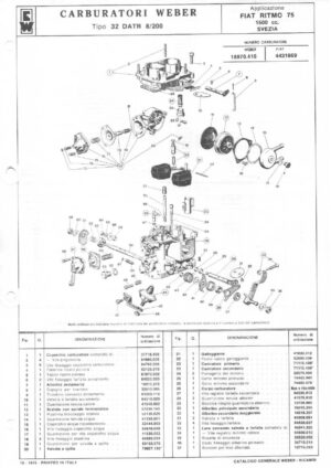 WEBER CARBURETTOR 32 DATR 8/200 FIAT RITMO 75 1500 cc. SWEDEN diagram