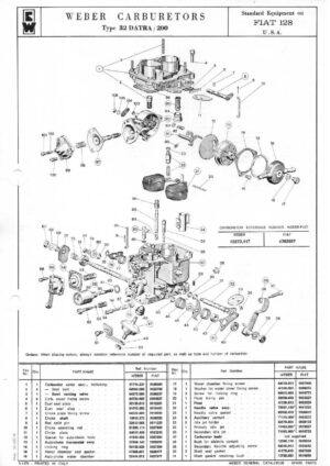 WEBER CARBURETTOR 32 DATRA/200 FIAT FIAT 128 USA diagram