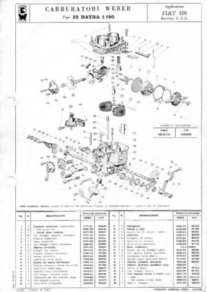 WEBER CARBURETTOR 32 DATRA 1/100 FIAT 128 BERLINA USA diagram