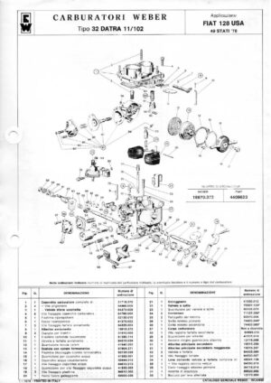 WEBER CARBURETTOR 32 DATRA 1/102 FIAT 128 USA '78 diagram