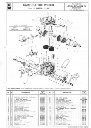 WEBER CARBURETTOR 32 DATRA 12/100 LANCIA BETA USA '76 diagram