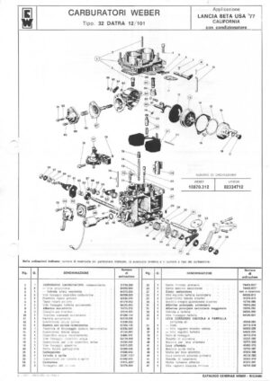 WEBER CARBURETTOR 32 DATRA 12/101 LANCIA BETA USA '77 diagram
