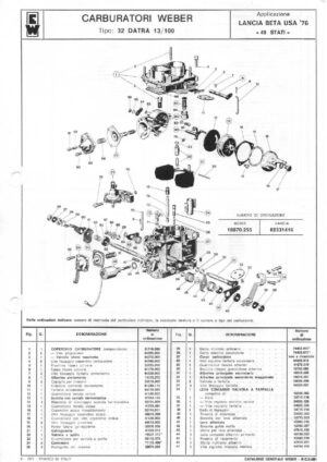 WEBER CARBURETTOR 32 DATRA 13/100 LANCIA BETA USA '76 diagram