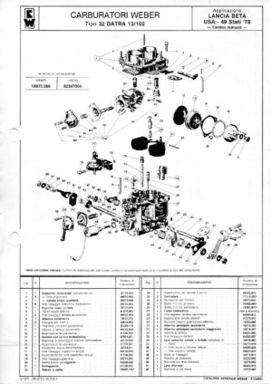 WEBER CARBURETTOR 32 DATRA 13/102 LANCIA BETA USA '78 diagram