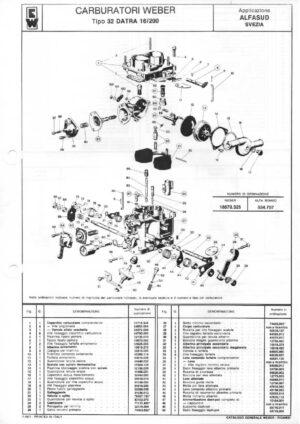 WEBER CARBURETTOR 32 DATRA 16/200 ALFASUD SWEDEN diagram