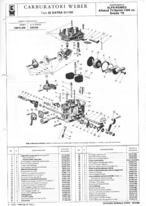 WEBER CARBURETTOR 32 DATRA 21/100 ALFA ROMEO ALFASUD TI/SPRINT-1500 cc. SWEDEN '79 SWEDEN diagram