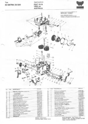 WEBER CARBURETTOR 32 DATRA 23/200 FIAT X1/9 1500 cc. AUSTRALIA diagram