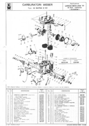 WEBER CARBURETTOR 32 DATRA 9/101 LANCIA BETA USA '77 SCORPION diagram