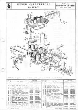 WEBER CARBURETTOR 32 DFD FORD CORTINA G.T. EXPORT diagram