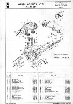 WEBER CARBURETTOR 32 DFT Ford Fiesta 1300 cc. diagram