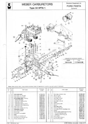 WEBER CARBURETTOR 32 DFTA 1 Ford Fiesta CALIFORNIA diagram