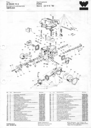 WEBER CARBURETTOR 32 DGAS 10 A FORD SIERRA 2.0 V 6 - '82 diagram