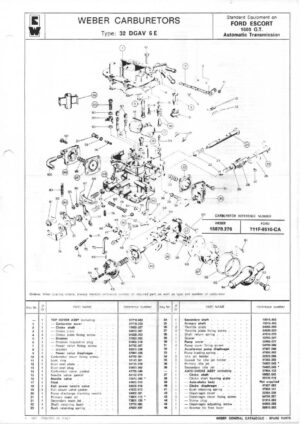 WEBER CARBURETTOR 32 DGAV 6 E FORD ESCORT 1600 G.T. AUTOMATIC diagram