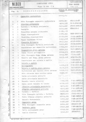WEBER CARBURETTOR 32 DGV 15B FORD ESCORT 1300 GT diagram