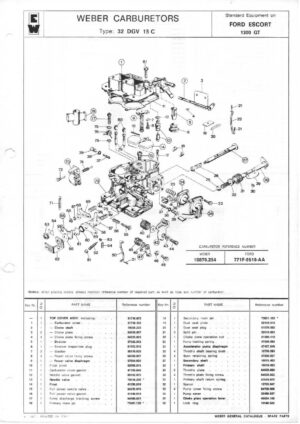 WEBER CARBURETTOR 32 DGV 15C FORD ESCORT 1300 GT diagram