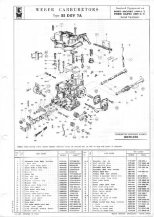 WEBER CARBURETTOR 32 DGV 7A FORD ESCORT/CAPRI 1300 GT diagram
