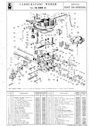 WEBER CARBURETTOR 32 DHS 11 FIAT 124 diagram