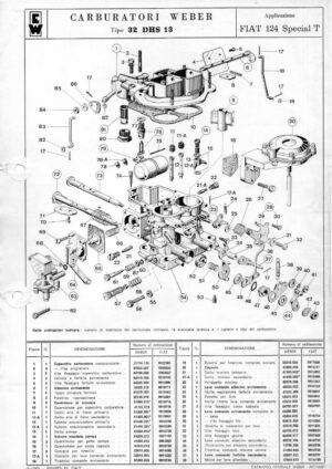 WEBER CARBURETTOR 32 DHS 13 FIAT 124 SPECIAL T diagram