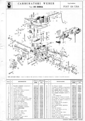 WEBER CARBURETTOR 32 DHSA 26 FIAT 124 USA diagram