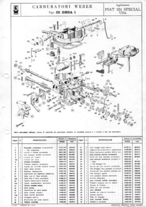 WEBER CARBURETTOR 32 DHSA 1 FIAT 124 SPECIAL USA diagram