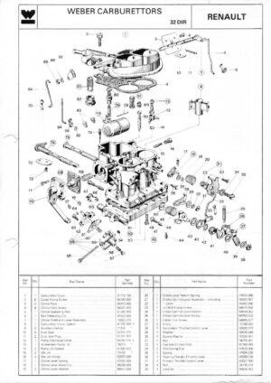 WEBER CARBURETTOR 32 DIR RENAULT diagram
