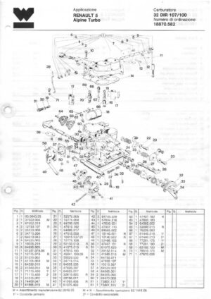 WEBER CARBURETTOR 32 DIR 107/100 RENAULT 5 ALPINE TURBO diagram
