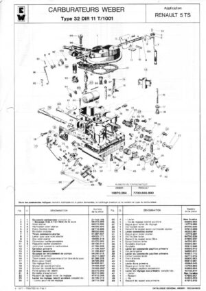 WEBER CARBURETTOR 32 DIR 11 T/1001 RENAULT 5 TS diagram