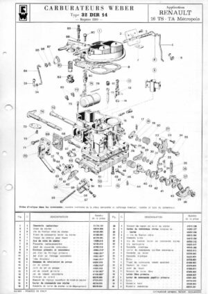 WEBER CARBURETTOR 32 DIR 14 RENAULT 16 TS-TA METROPOLE diagram