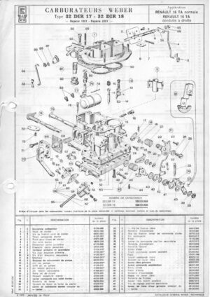 WEBER CARBURETTOR 32 DIR 17/18 RENAULT 16 TA diagram