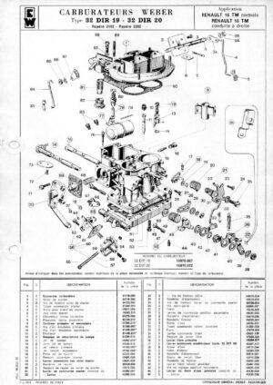 WEBER CARBURETTOR 32 DIR 19/20 RENAULT 16 TM diagram